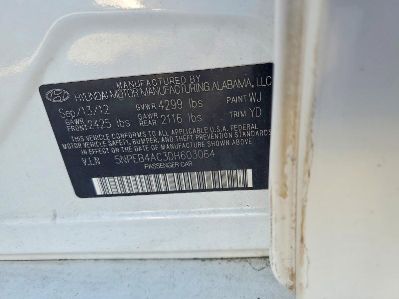 2013 Hyundai Sonata მანქანა იყიდება აუქციონზე, vin: 5NPEB4AC3DH603064, აუქციონის ნომერი: 55696556