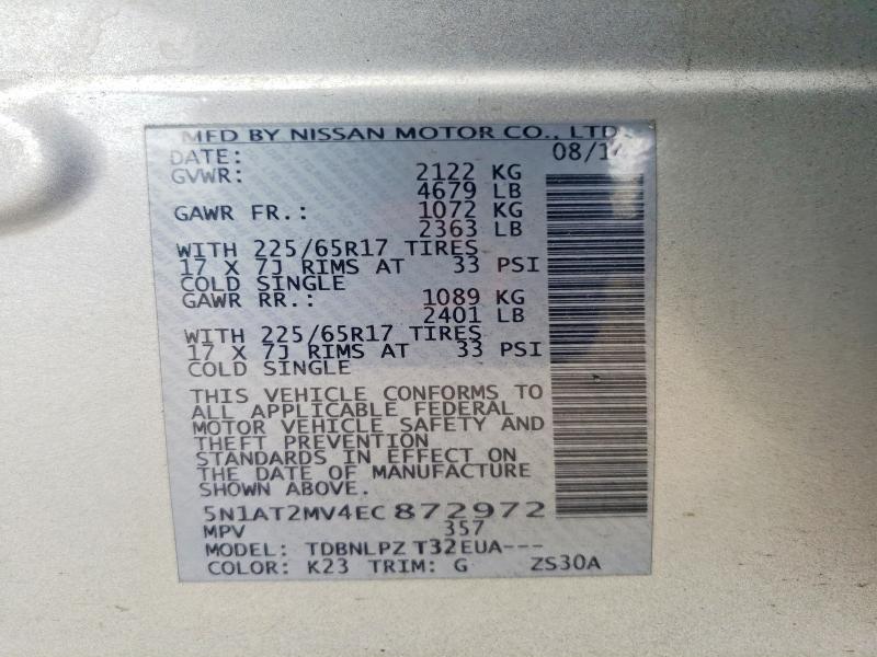 Aukcja sprzedaży 2014 Nissan Rogue, vin: 5N1AT2MV4EC872972, numer aukcji: 55828726