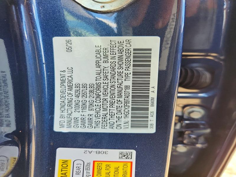 2026 Honda Accord მანქანა იყიდება აუქციონზე, vin: 1HGCY2F89TA037188, აუქციონის ნომერი: 57866956