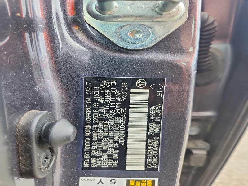 55346136 :رقم المزاد ، JTDKBRFU0H3554795 vin ، 2017 Toyota Prius مزاد بيع