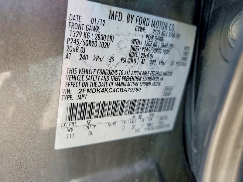 2012 Ford Edge მანქანა იყიდება აუქციონზე, vin: 2FMDK4KC4CBA79780, აუქციონის ნომერი: 55187236