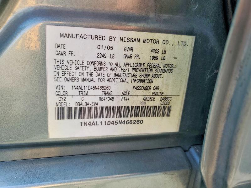 Aukcja sprzedaży 2005 Nissan Altima, vin: 1N4AL11D45N466260, numer aukcji: 55716906
