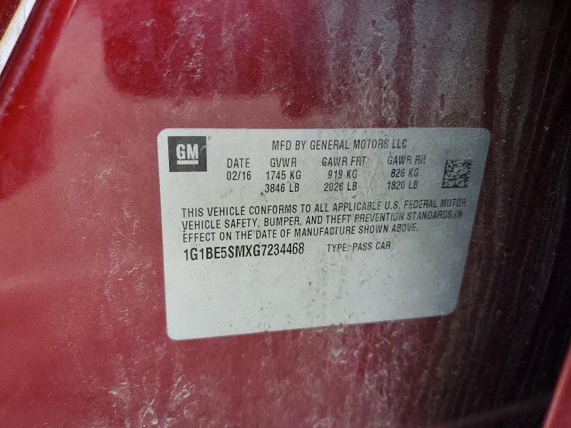 59048486 :رقم المزاد ، 1G1BE5SMXG7234468 vin ، 2016 Chevrolet Cruze مزاد بيع