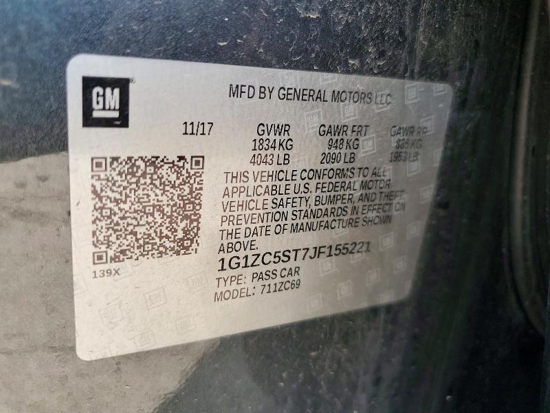 57681976 :رقم المزاد ، 1G1ZC5ST7JF155221 vin ، 2018 Chevrolet Malibu مزاد بيع