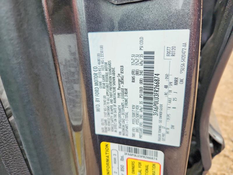 58560006 :رقم المزاد ، 3FA6P0LU3FR266874 vin ، 2015 Ford Fusion مزاد بيع