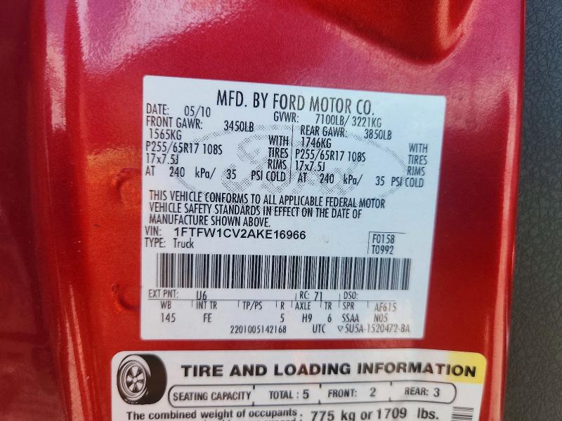 56141696 :رقم المزاد ، 1FTFW1CV2AKE16966 vin ، 2010 Ford F150 مزاد بيع