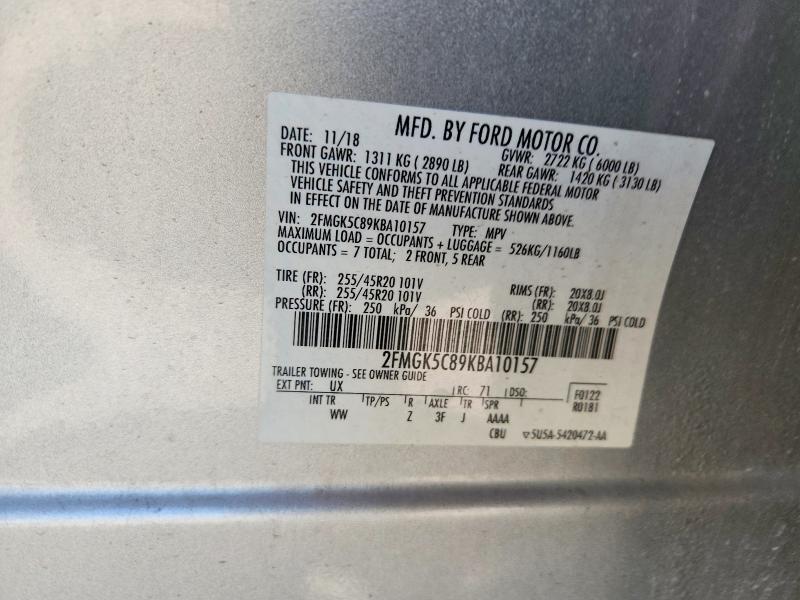 Продажа на аукционе авто 2019 Ford Flex, vin: 2FMGK5C89KBA10157, номер лота: 58324416
