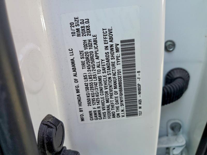 Aukcja sprzedaży 2021 Honda Pilot, vin: 5FNYF6H66MB032701, numer aukcji: 55570686