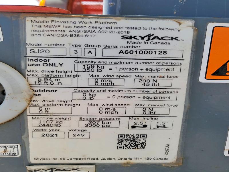 Продажа на аукционе авто 2021 Skyjack Sj20, vin: A601000128, номер лота: 59146346
