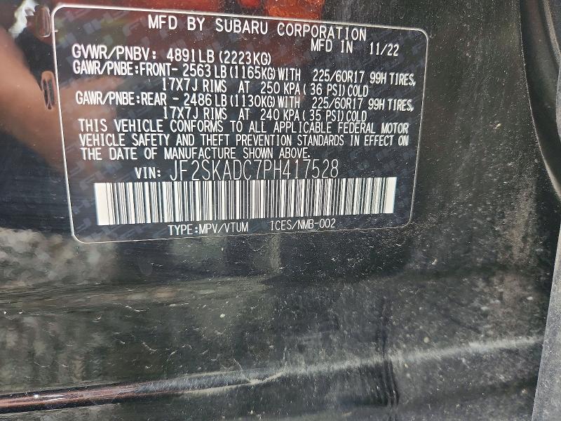 Aukcja sprzedaży 2023 Subaru Forester, vin: JF2SKADC7PH417528, numer aukcji: 58329226
