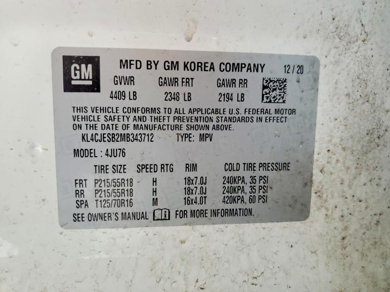Продаж на аукціоні авто 2021 Buick Encore, vin: KL4CJESB2MB343712, номер лоту: 58110656
