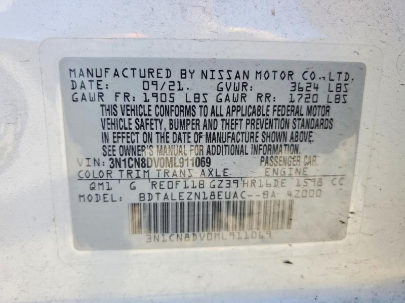 Aukcja sprzedaży 2021 Nissan Versa, vin: 3N1CN8DV0ML911069, numer aukcji: 57055896