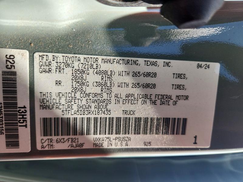 Aukcja sprzedaży 2024 Toyota Tundra, vin: 5TFLA5DB3RX187435, numer aukcji: 55599826
