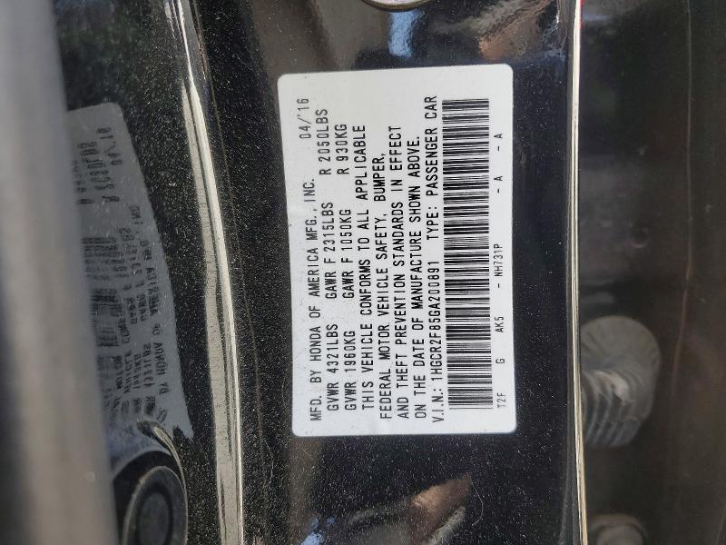 55418736 :رقم المزاد ، 1HGCR2F85GA200891 vin ، 2016 Honda Accord مزاد بيع