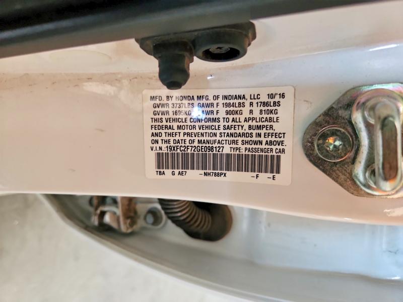 Aukcja sprzedaży 2016 Honda Civic, vin: 19XFC2F72GE098127, numer aukcji: 56681366