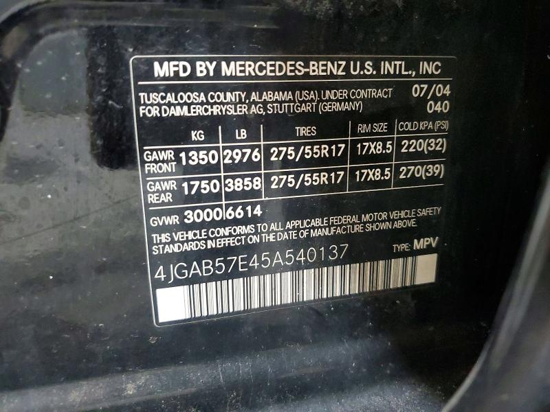 Продаж на аукціоні авто 2005 Mercedes-benz Ml, vin: 4JGAB57E45A540137, номер лоту: 56409846