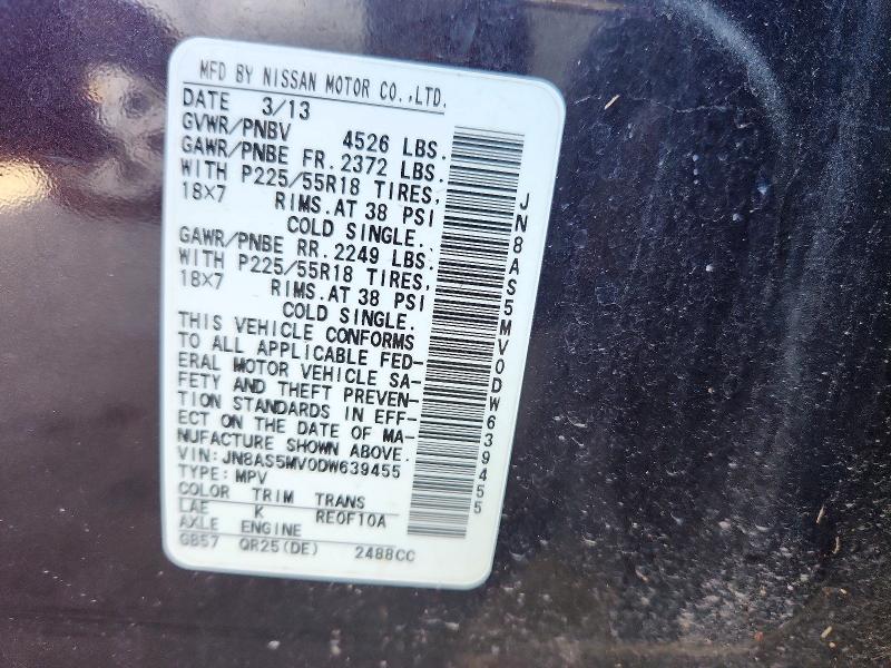 56778646 :رقم المزاد ، JN8AS5MV0DW639455 vin ، 2013 Nissan Rogue مزاد بيع