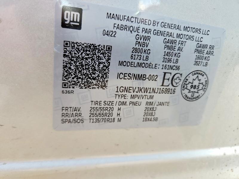 58090066 :رقم المزاد ، 1GNEVJKW1NJ168916 vin ، 2022 Chevrolet Traverse مزاد بيع