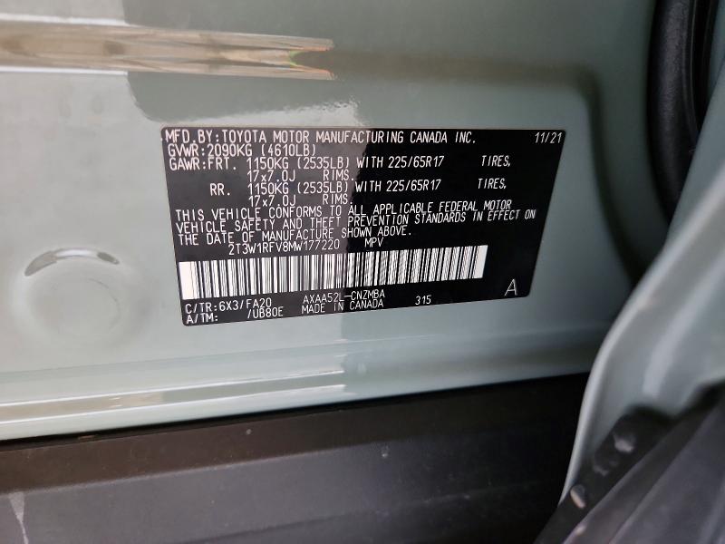 56710136 :رقم المزاد ، 2T3W1RFV8MW177220 vin ، 2021 Toyota Rav4 مزاد بيع