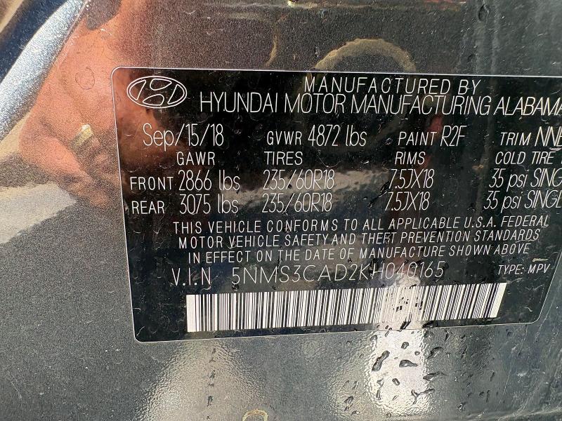Продажа на аукционе авто 2019 Hyundai Santa Fe, vin: 5NMS3CAD2KH040165, номер лота: 59111236