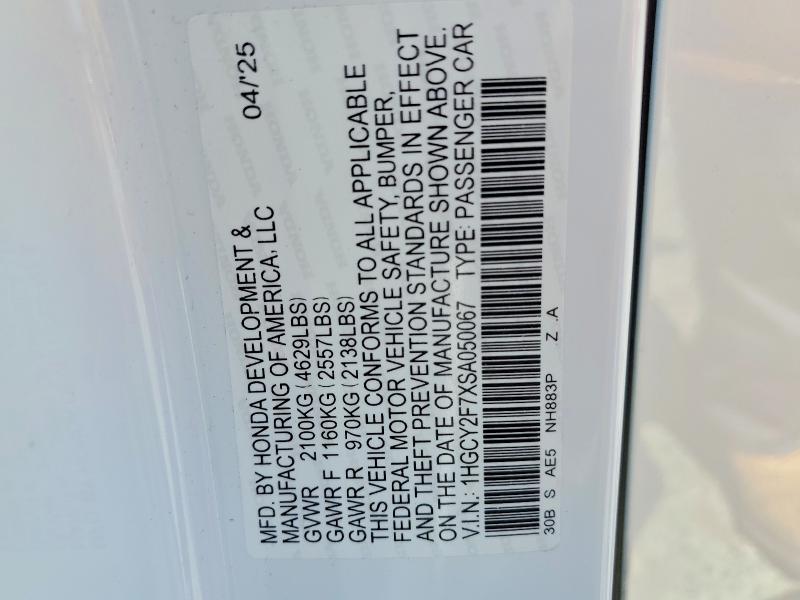 Продажа на аукционе авто 2025 Honda Accord, vin: 1HGCY2F7XSA050067, номер лота: 56740006