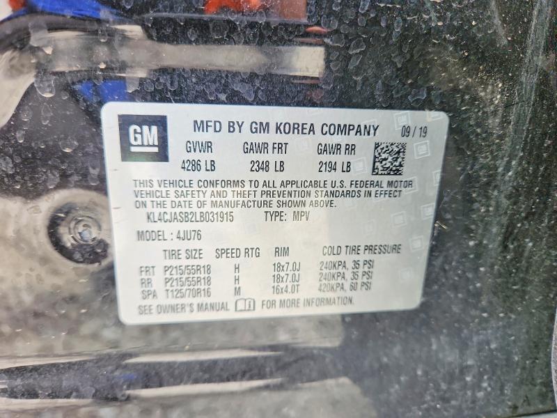 2020 Buick Encore მანქანა იყიდება აუქციონზე, vin: KL4CJASB2LB031915, აუქციონის ნომერი: 56524206