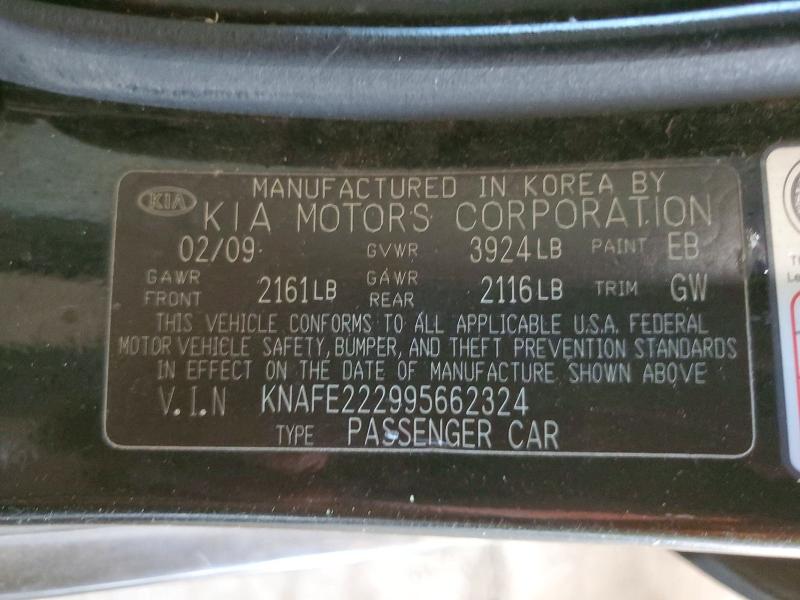 Aukcja sprzedaży 2009 Kia Spectra, vin: KNAFE222995662324, numer aukcji: 55972746