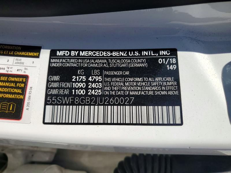 Aukcja sprzedaży 2018 Mercedes-benz C, vin: 55SWF8GB2JU260027, numer aukcji: 57252706