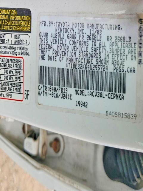 57463816 :رقم المزاد ، 4T1BE32K64U295724 vin ، 2004 Toyota Camry مزاد بيع