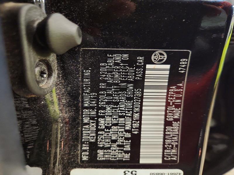 57210986 :رقم المزاد ، 4T1BZ1HK1KU027385 vin ، 2019 Toyota Camry مزاد بيع