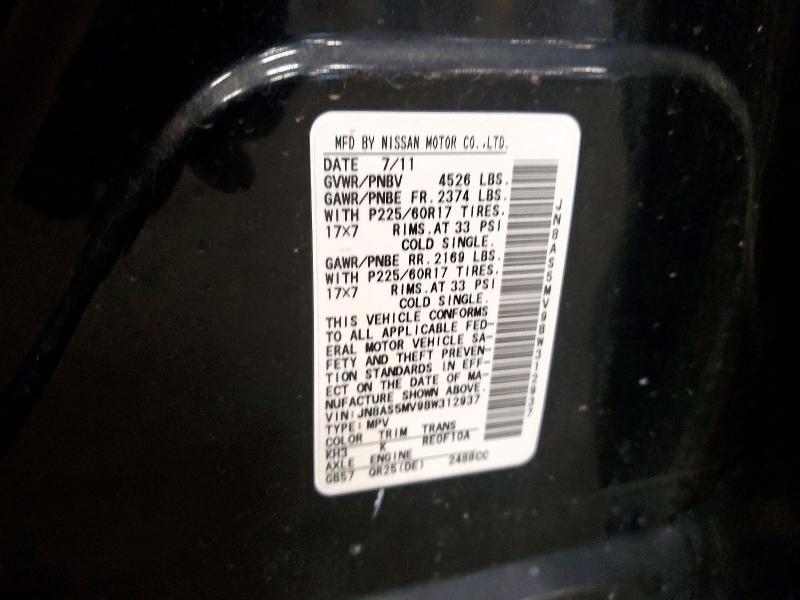 56663336 :رقم المزاد ، JN8AS5MV9BW312937 vin ، 2011 Nissan Rogue مزاد بيع