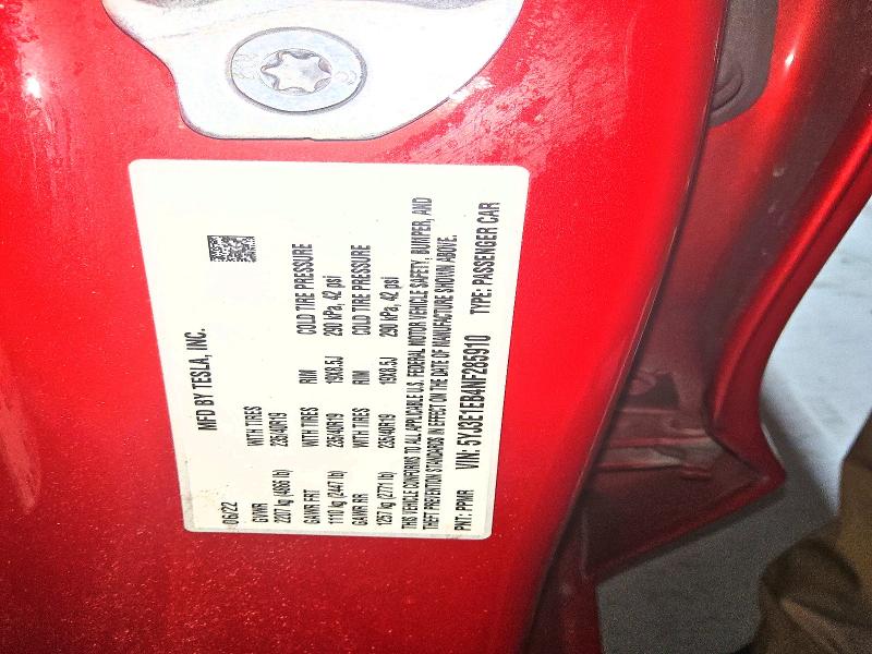 2022 Tesla Model 3 მანქანა იყიდება აუქციონზე, vin: 5YJ3E1EB4NF285910, აუქციონის ნომერი: 58631306