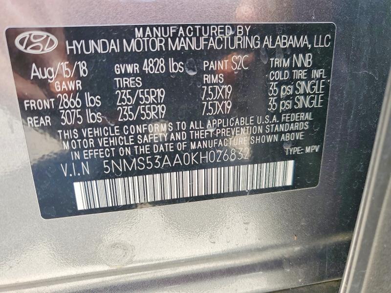 Продажа на аукционе авто 2019 Hyundai Santa Fe, vin: 5NMS53AA0KH026832, номер лота: 57918676