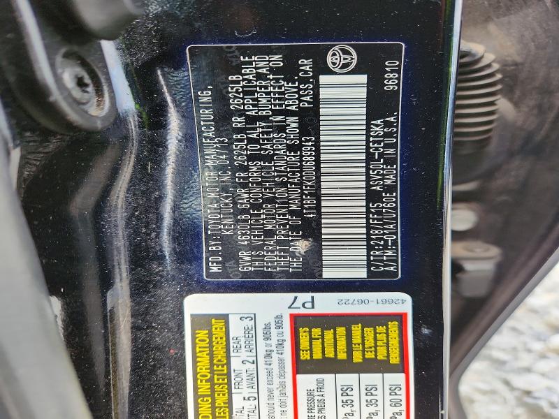 Продажа на аукционе авто 2013 Toyota Camry, vin: 4T1BF1FK0DU689943, номер лота: 55687046