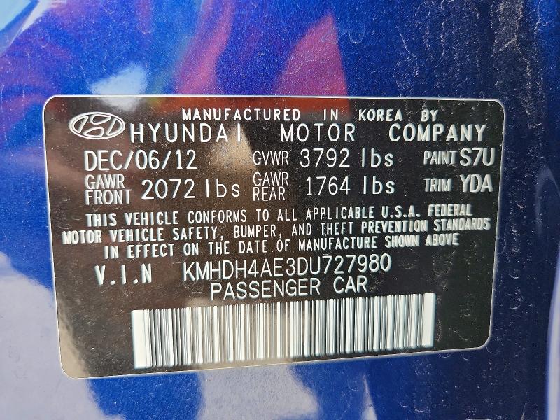 Aukcja sprzedaży 2013 Hyundai Elantra, vin: KMHDH4AE3DU727980, numer aukcji: 56599026