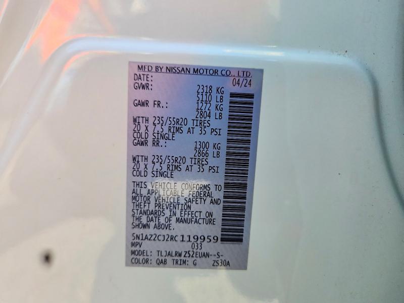 Продаж на аукціоні авто 2024 Nissan Murano, vin: 5N1AZ2CJ2RC119959, номер лоту: 59147556