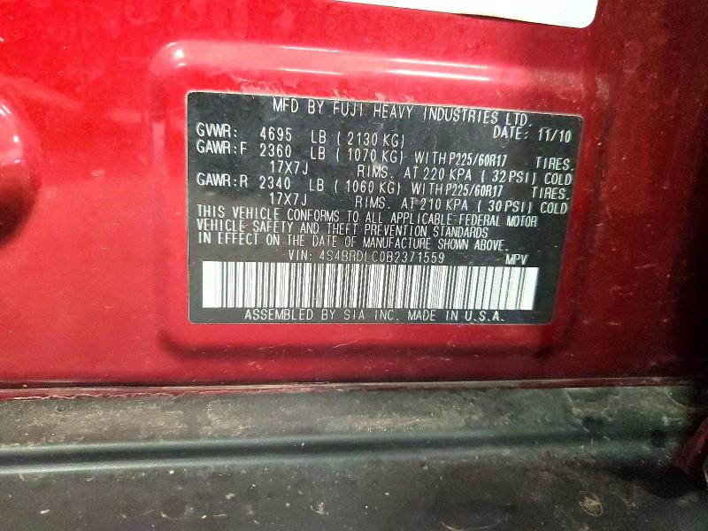 2011 Subaru Outback მანქანა იყიდება აუქციონზე, vin: 4S4BRDLC0B2371559, აუქციონის ნომერი: 55612716