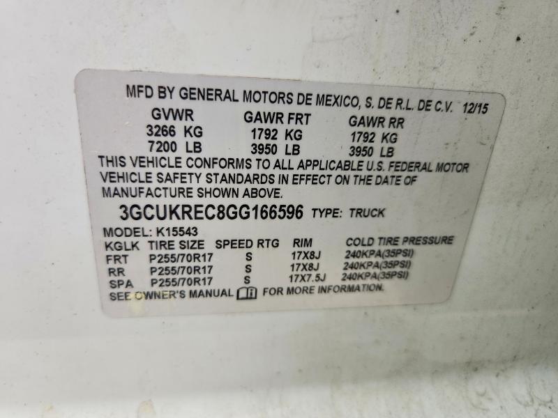 57444536 :رقم المزاد ، 3GCUKREC8GG166596 vin ، 2016 Chev Silv 1500 Cust Cc 15 مزاد بيع