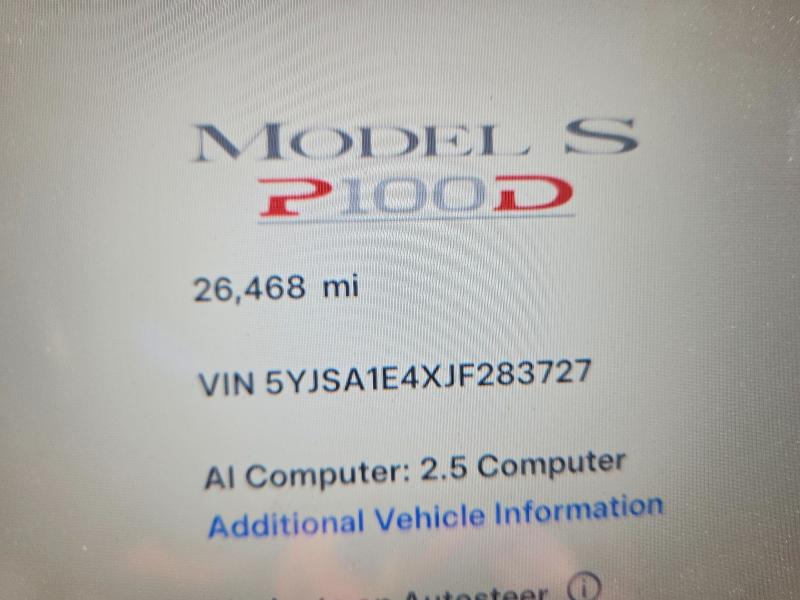 2018 Tesla Model S მანქანა იყიდება აუქციონზე, vin: 5YJSA1E4XJF283727, აუქციონის ნომერი: 57293756