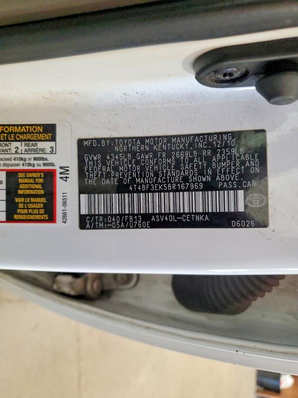 Продажа на аукционе авто 2011 Toyota Camry, vin: 4T4BF3EK5BR167969, номер лота: 55471446