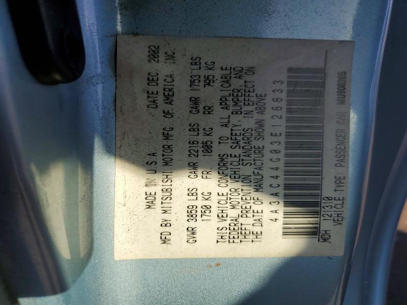 56037696 :رقم المزاد ، 4A3AC44G03E126633 vin ، 2003 Mitsubishi Eclipse مزاد بيع