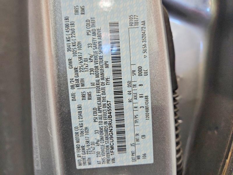 2024 Ford Escape მანქანა იყიდება აუქციონზე, vin: 1FMCU9GN3RUB45557, აუქციონის ნომერი: 56630036