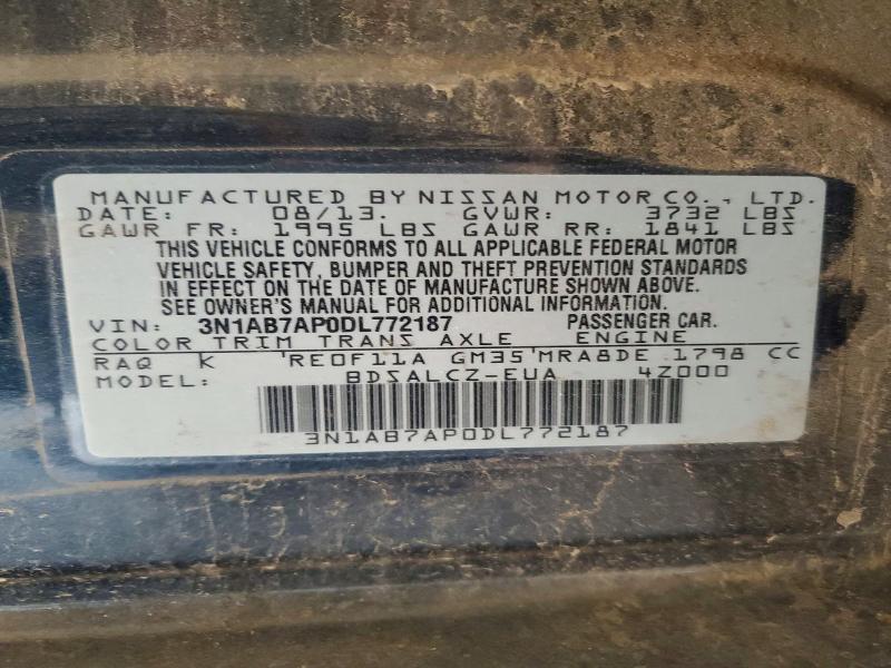 57254816 :رقم المزاد ، 3N1AB7AP0DL772187 vin ، 2013 Nissan Sentra مزاد بيع