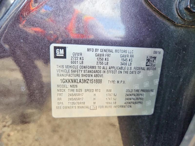 85452775 :رقم المزاد ، 1GKKNKLA3HZ151808 vin ، 2017 Gmc Acadia مزاد بيع