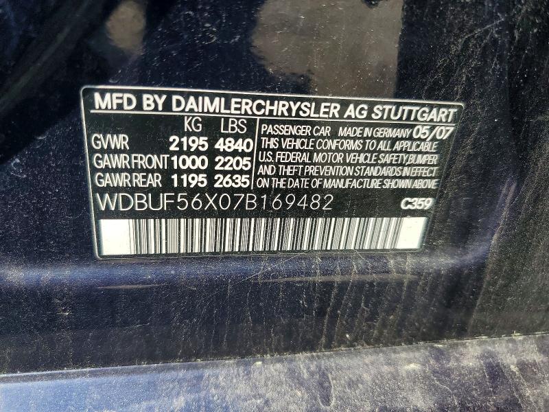 57443986 :رقم المزاد ، WDBUF56X07B169482 vin ، 2007 Mercedes-benz E مزاد بيع