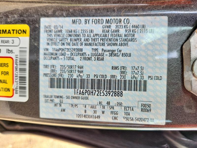 Aukcja sprzedaży 2014 Ford Fusion, vin: 1FA6P0H72E5392888, numer aukcji: 55730986