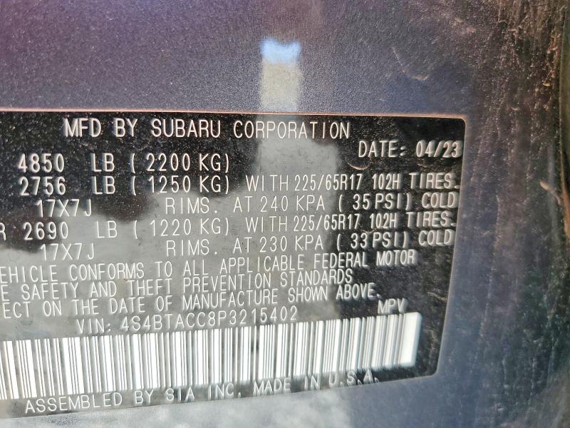 Aukcja sprzedaży 2023 Subaru Outback, vin: 4S4BTACC8P3215402, numer aukcji: 55712146