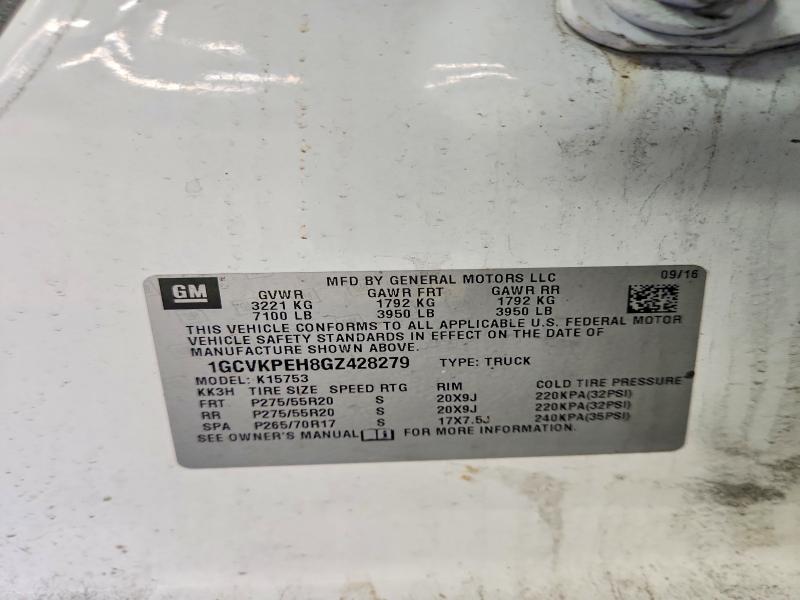 57907796 :رقم المزاد ، 1GCVKPEH8GZ428279 vin ، 2016 Chevrolet Silverado مزاد بيع