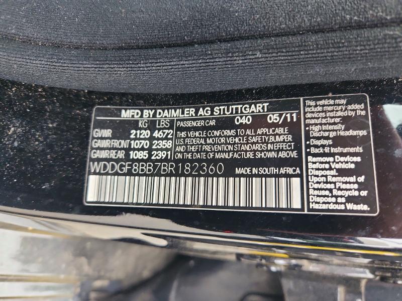 58014076 :رقم المزاد ، WDDGF8BB7BR182360 vin ، 2011 Mercedes-benz C مزاد بيع