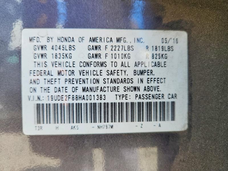 56266606 :رقم المزاد ، 19UDE2F88HA001383 vin ، 2017 Acura Ilx مزاد بيع